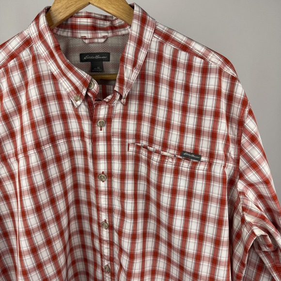 Eddie‎ Bauer Shirt Mens XL Flannel Midweight Plaid Polyester Red - Picture 1 of 9